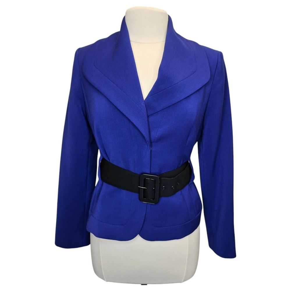 Calvin Klein Women's 10P Purple Blue Stretch Belted Blazer